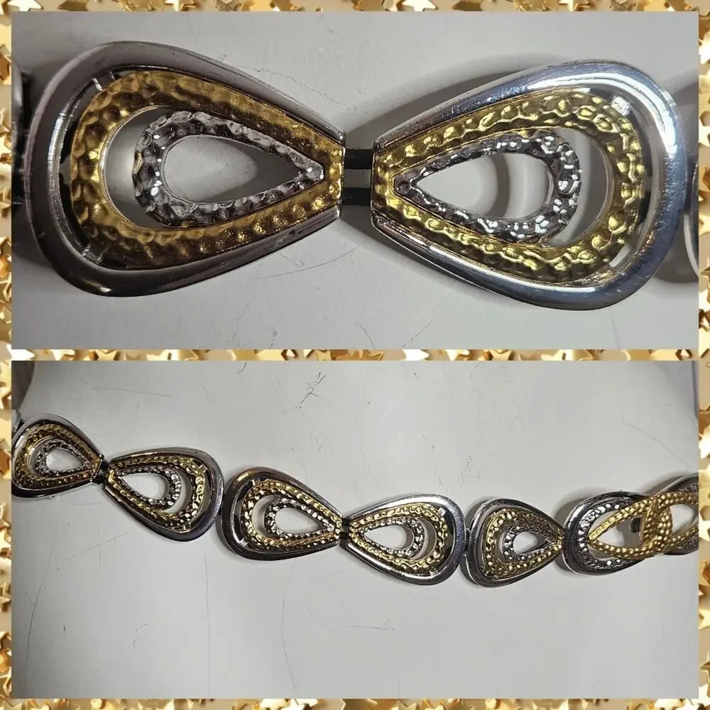 VTG 80s 90s Gold/Silver Tone Metal Stretchy Belt - 39